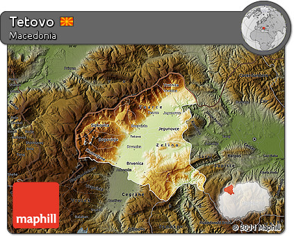 Physical Map of Tetovo, darken
