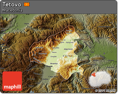 Physical Map of Tetovo, darken