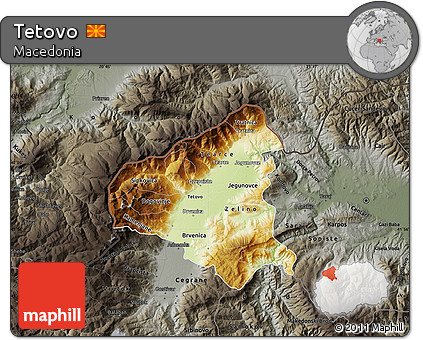 Physical Map of Tetovo, darken, semi-desaturated