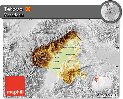 Physical Map of Tetovo, lighten, desaturated