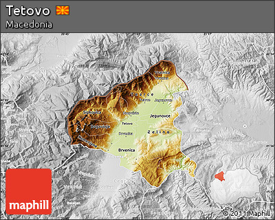 Physical Map of Tetovo, lighten, desaturated
