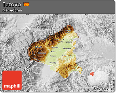 Physical Map of Tetovo, lighten, desaturated