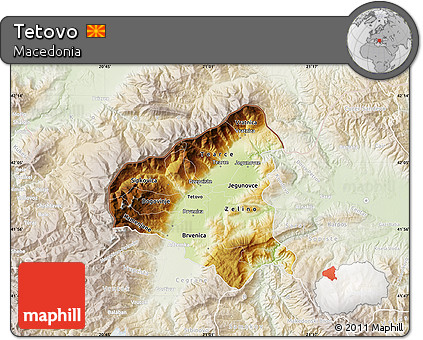 Physical Map of Tetovo, lighten