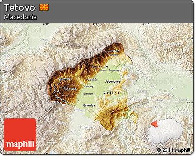 Physical Map of Tetovo, lighten