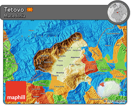 Physical Map of Tetovo, political outside