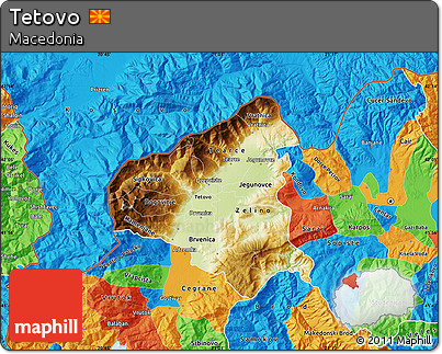 Physical Map of Tetovo, political outside