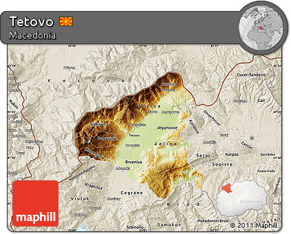 Physical Map of Tetovo, shaded relief outside
