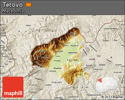 Physical Map of Tetovo, shaded relief outside