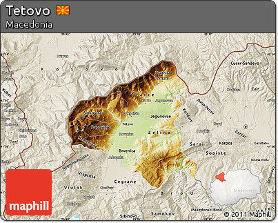 Physical Map of Tetovo, shaded relief outside