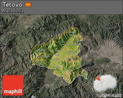 Satellite Map of Tetovo, darken, semi-desaturated