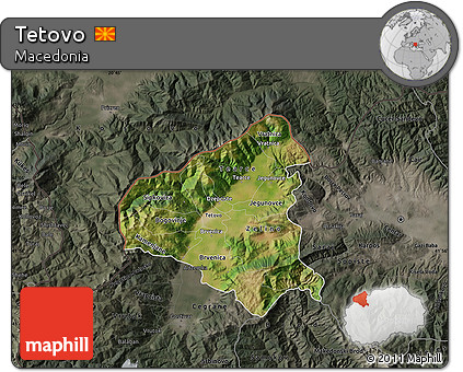 Satellite Map of Tetovo, darken, semi-desaturated
