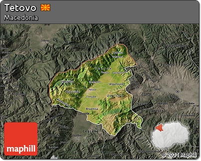 Satellite Map of Tetovo, darken, semi-desaturated