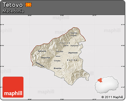 Shaded Relief Map of Tetovo, cropped outside