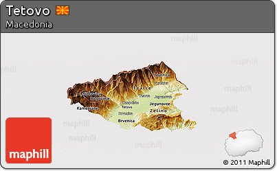 Physical Panoramic Map of Tetovo, cropped outside