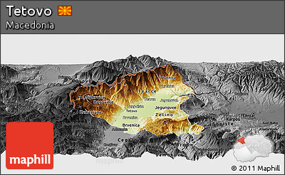 Physical Panoramic Map of Tetovo, darken, desaturated