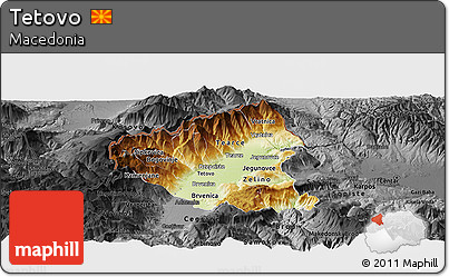Physical Panoramic Map of Tetovo, darken, desaturated