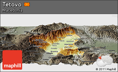 Physical Panoramic Map of Tetovo, darken, semi-desaturated