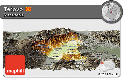 Physical Panoramic Map of Tetovo, darken, semi-desaturated
