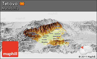 Physical Panoramic Map of Tetovo, lighten, desaturated