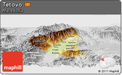 Physical Panoramic Map of Tetovo, lighten, desaturated
