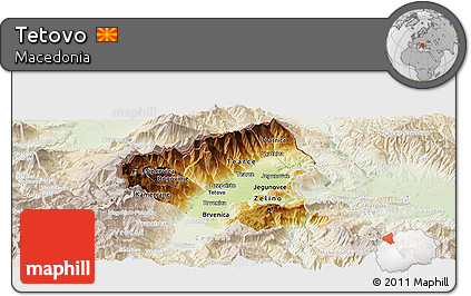 Physical Panoramic Map of Tetovo, lighten