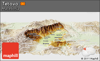 Physical Panoramic Map of Tetovo, lighten