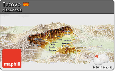Physical Panoramic Map of Tetovo, lighten