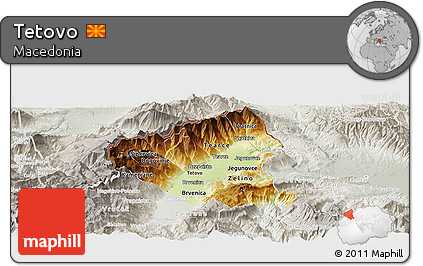 Physical Panoramic Map of Tetovo, lighten, semi-desaturated