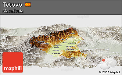 Physical Panoramic Map of Tetovo, lighten, semi-desaturated