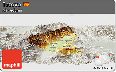 Physical Panoramic Map of Tetovo, lighten, semi-desaturated
