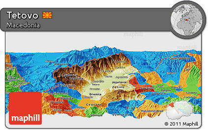 Physical Panoramic Map of Tetovo, political outside