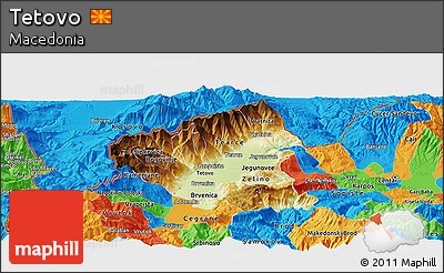 Physical Panoramic Map of Tetovo, political outside