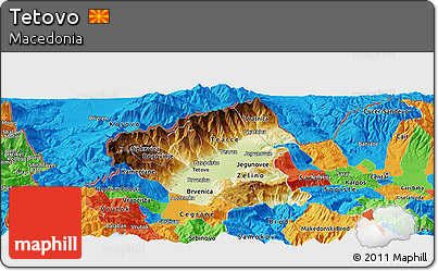 Physical Panoramic Map of Tetovo, political outside