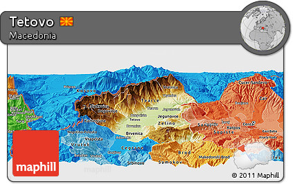 Physical Panoramic Map of Tetovo, political shades outside