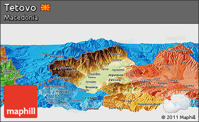 Physical Panoramic Map of Tetovo, political shades outside