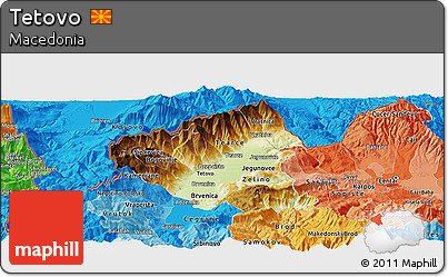 Physical Panoramic Map of Tetovo, political shades outside