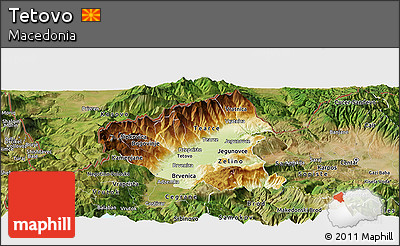 Physical Panoramic Map of Tetovo, satellite outside