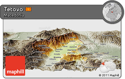 Physical Panoramic Map of Tetovo, semi-desaturated
