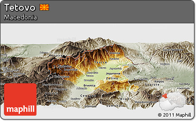 Physical Panoramic Map of Tetovo, semi-desaturated