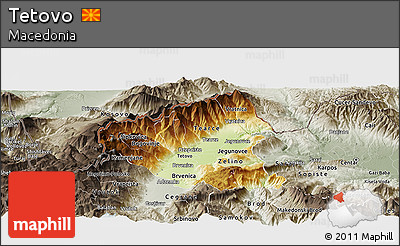 Physical Panoramic Map of Tetovo, semi-desaturated