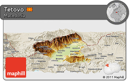 Physical Panoramic Map of Tetovo, shaded relief outside