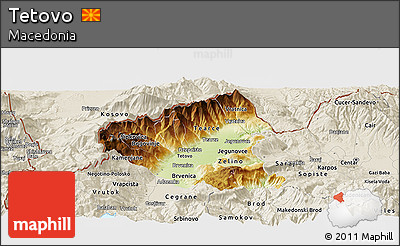 Physical Panoramic Map of Tetovo, shaded relief outside