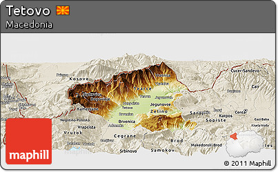 Physical Panoramic Map of Tetovo, shaded relief outside