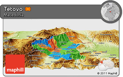 Political Panoramic Map of Tetovo, physical outside