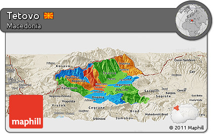 Political Panoramic Map of Tetovo, shaded relief outside