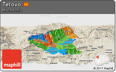 Political Panoramic Map of Tetovo, shaded relief outside