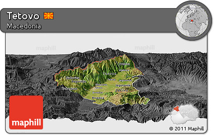Satellite Panoramic Map of Tetovo, darken, desaturated