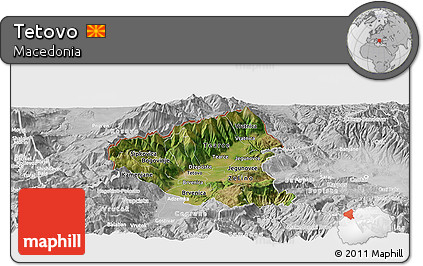 Satellite Panoramic Map of Tetovo, lighten, desaturated