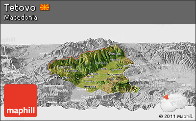 Satellite Panoramic Map of Tetovo, lighten, desaturated