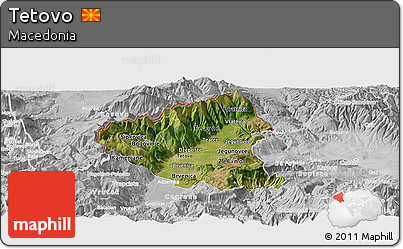 Satellite Panoramic Map of Tetovo, lighten, desaturated